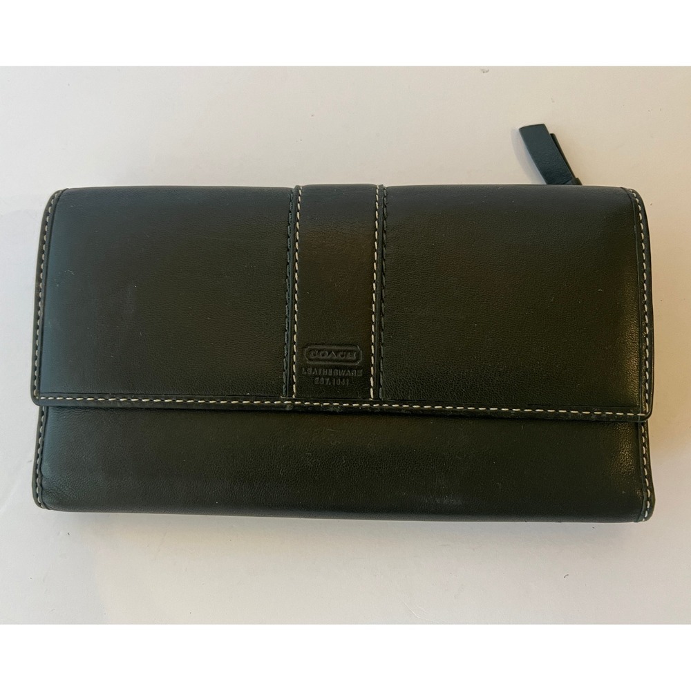 Coach Green Leather Trifold Wallet Long Wallet